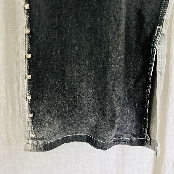Ashley Stewart Gray & black Patchwork Rhinestone Studded Stretchy Jeans Plus 34 - Picture 6 of 9